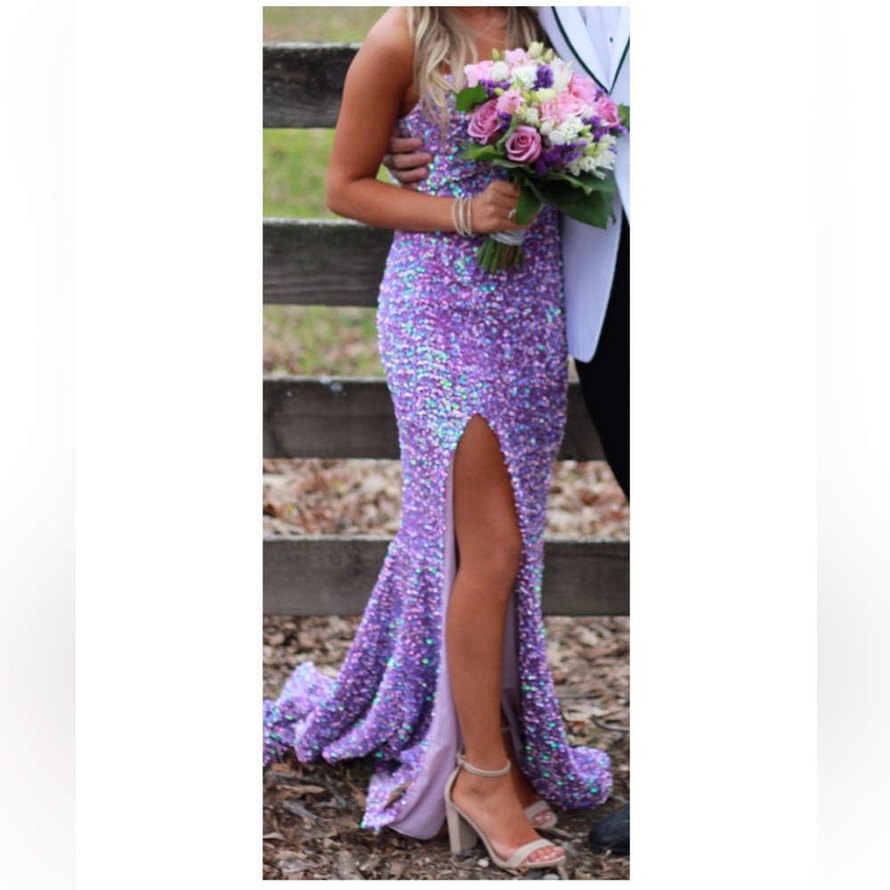 Scarlett Portia Purple sequin prom dress
